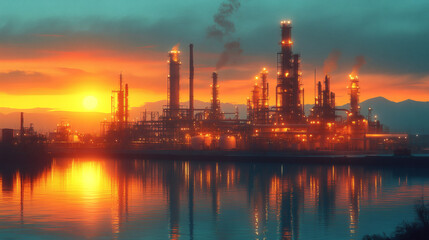 Obraz premium Create a minimalist industrial depiction of a refinery