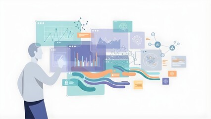 Person Working With Advanced Data Visualization Dashboards and Al Interfaces for Analytics