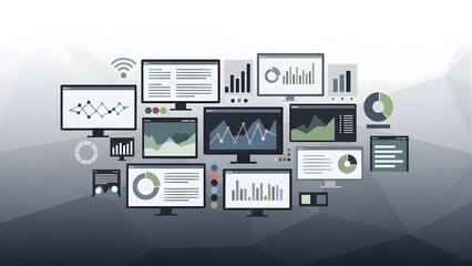 Unified Data Dashboard With Multiple Monitors Displaying Charts and Analytics For Business Insight