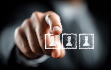 A closeup of a businessman pointing at a strategic planning icon. High quality. High quality. High quality