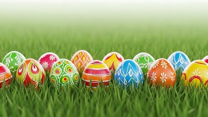 Colorful easter eggs in green grass