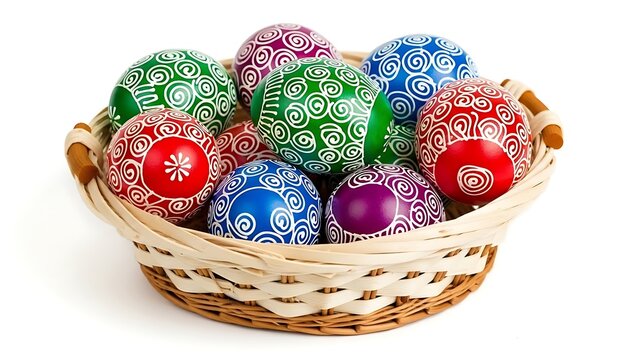 Colorful easter eggs in wicker basket - Powered by Adobe