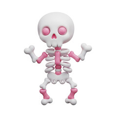 Fototapeta premium A 3D skeleton with pink accents stands against a white background