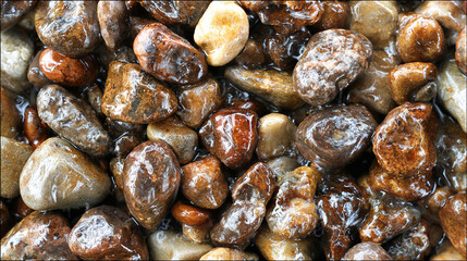 Obraz premium pebble. Smooth river stones polished by water flow, showing natural erosion patterns in a shallow stream. travel magazines, destination branding, designed for travel destination branding. 