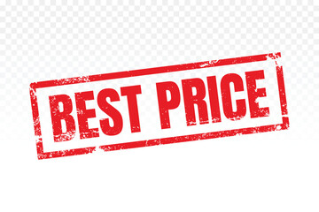 Best price grunge rubber stamp vector template with rectangle border. Red stamp with dirty ink splatter effect. Isolated on white transparent background