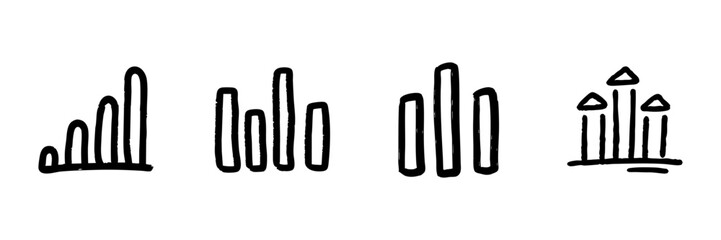 Obraz premium Bar Chart Line Icon Set In Doodle Style. Data Visualization, Analytics, And Statistical Representation Outline Sketch Collection. Business And Financial Analysis. Hand Drawn Vector Illustration