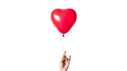 Hand holding red heart balloon isolated on transparent background