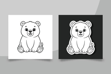 Adorable bear cub outline graphic with white border. Perfect for nursery decor, children activities and simple animal drawing assets for creative scrapbooking projects.