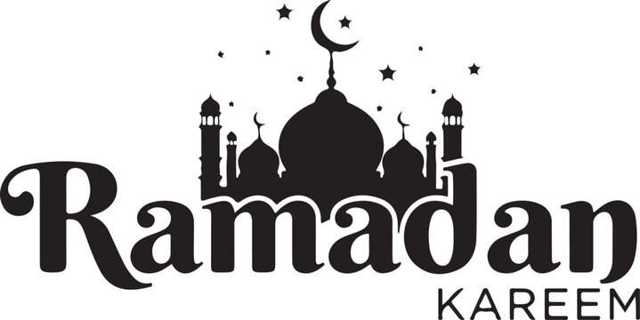 Ramadan kareem logo with mosque silhouette and crescent moon