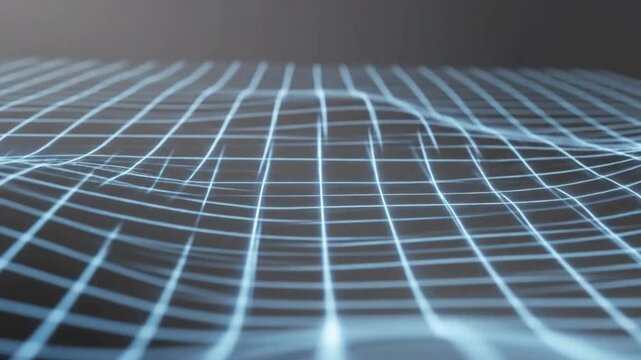Futuristic grid pattern with glowing blue lines on dark background