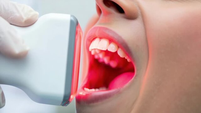 Red light therapy in dentistry, LED PBM treatment faster healing after implantation, pain reduction, inflammation control, tissue regeneration, fibroblast activation, non invasive dental technology