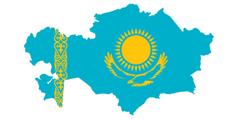Kazakhstan map with national flag graphic illustration