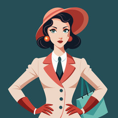 Vintage Fashion Lady Classic suit and stylish retro accessories.
