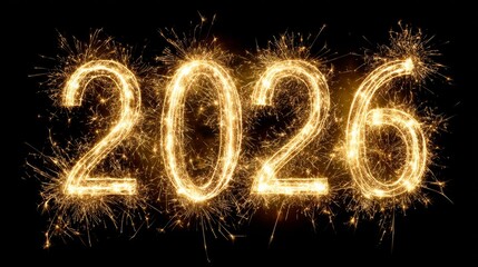 Golden sparkling 2026 new year celebration with vibrant fireworks and festive glow, holiday spirit, bright future concept.
