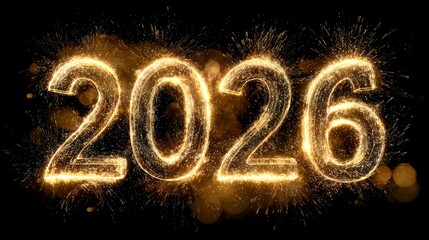Golden sparkling 2026 new year celebration with vibrant fireworks and festive glow, holiday spirit, bright future concept.