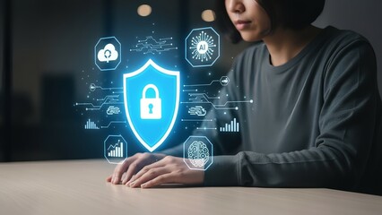 Person interacting with digital security interface on desk