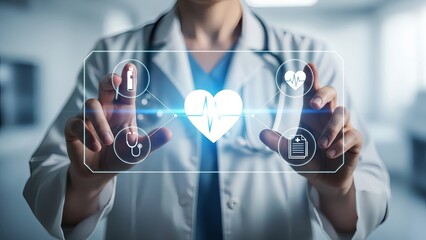 Doctor interacting with futuristic medical interface