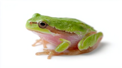 Beautiful green frog resting on a white surface in natural light
