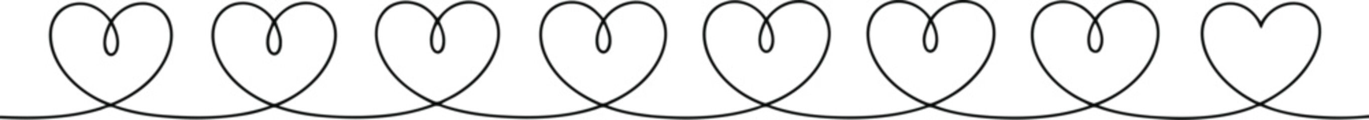 A perfectly aligned row of numerous connected heart shapes is depicted by a single flowing line