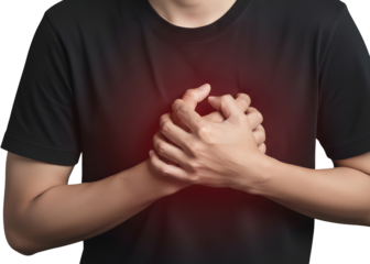 Men with heart disease exacerbation. Working people with chest pain. Heart disease exacerbation concept against on transparent background.