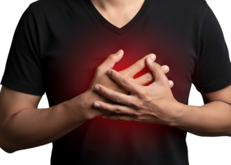 Men with heart disease exacerbation. Working people with chest pain. Heart disease exacerbation concept against on transparent background.