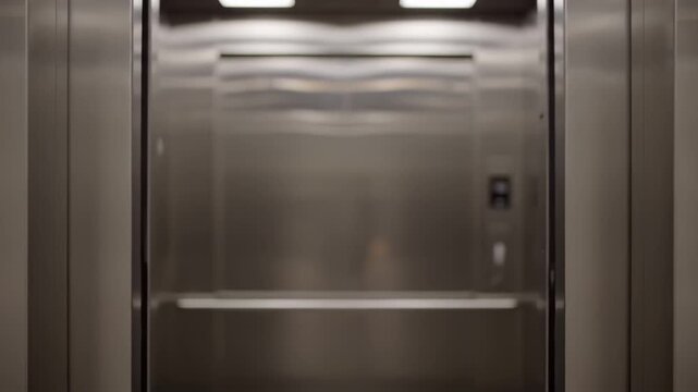 Metal Elevator Doors Opening Automatically in a Building
