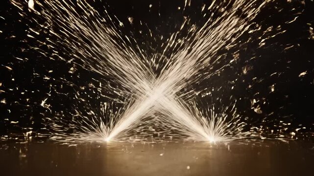 Electrical Sparks Flying and Colliding on Dark Background in Slow Motion