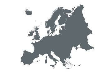 A map of the continent of Europe is shown with a plain gray background.