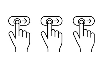 A hand performs a swipe gesture on three digital interface elements.