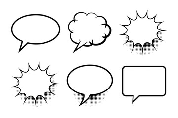 Speech bubbles and thought clouds in various cartoon styles.