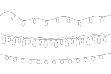 Three simple string light outlines on a white background