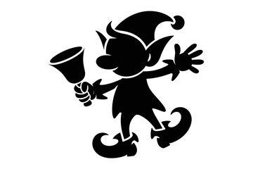 A festive elf silhouette rings a bell, celebrating the holiday season.