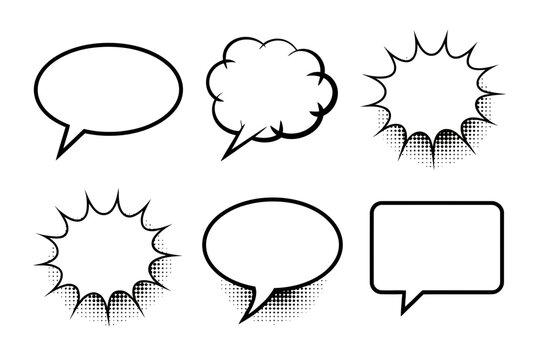 Speech bubbles and thought clouds in various cartoon styles.
