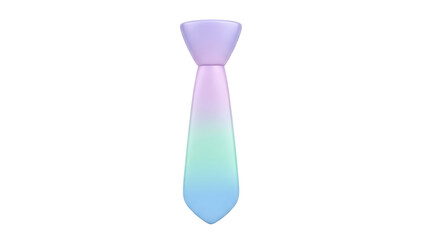 A pastel-colored necktie with a gradient effect hangs freely in empty space.