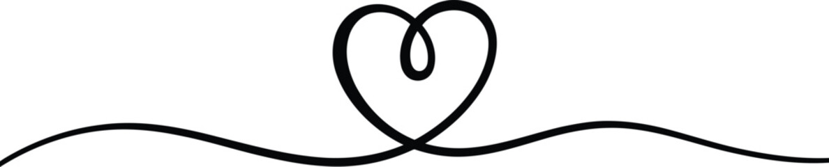 A single flowing black line gracefully traces a romantic heart shape on a clean white background, symbolizing affection and love