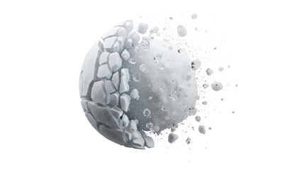 Abstract sphere fragmenting into icy particles isolated on transparent background