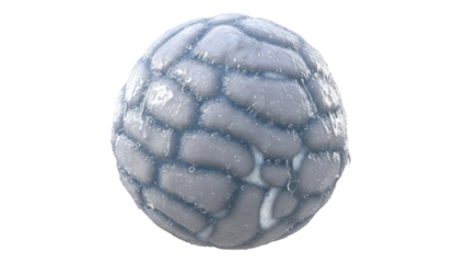 Abstract textured sphere with an icy, cobblestone pattern isolated on transparent background