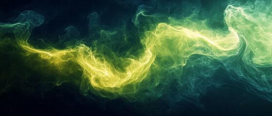 Obraz premium Glowing green and yellow clouds of energy create a mysterious atmosphere, ideal as a cosmic backdrop for science fiction projects or meditative practices.