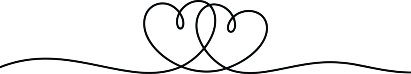 Two intimately intertwined heart outlines are gracefully created from a single unbroken line