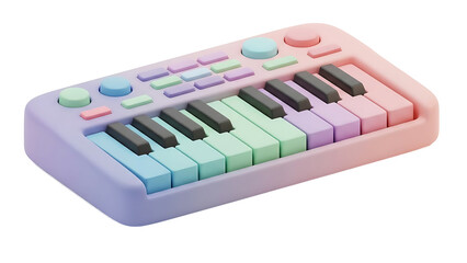 Colorful keyboard with pastel buttons and black keys on white background (303)_no-bg