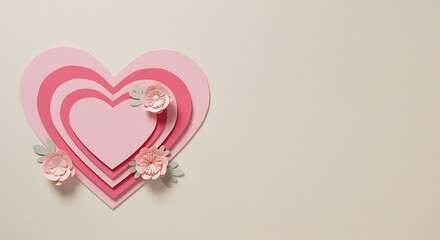 Layered pink hearts with delicate floral accents on a neutral background