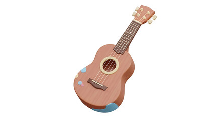 Vibrant ukulele with colorful stickers on body against plain white background (308)_no-bg