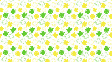 Seamless Pattern of Clovers and Shamrocks in Green and Yellow background. Fun St. Patrick&rsquo;s Day Design for Holiday Decorations, Wrapping Paper and Cards