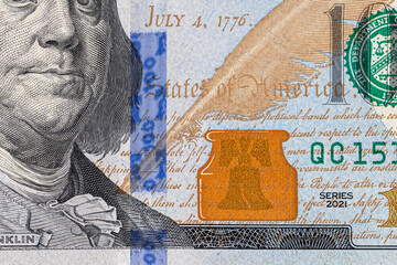 Close up of new hundred dollar bill. American cash dollars close-up , a large amount of cash American dollars in cash paper bills