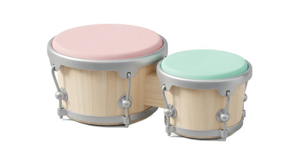 Two wooden drums with pink and green cushions on a white background (334)_no-bg