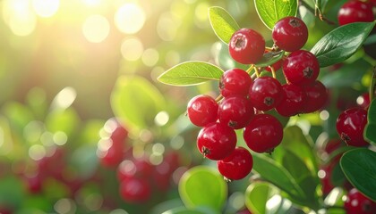 Lingonberry Berries on Bush, Natural Growth and Harvest Concept, Generative AI