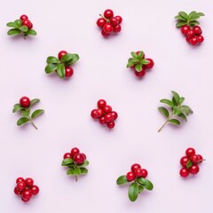 Lingonberry Sprigs Flat Lay, Natural Pattern Concept, Generative AI
