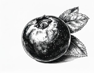 Lingonberry with Leaves, Ink Sketch Concept, Generative AI
