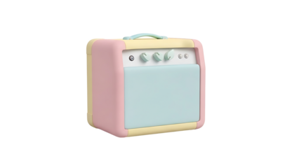 A pastel-colored guitar amplifier sits on a plain white background with no background 349 no-bg