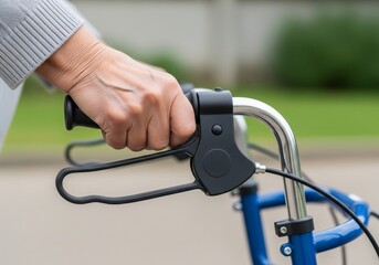 Elderly Hand Holding Walker Handle Outdoors